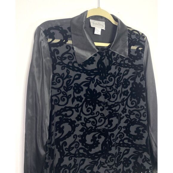 Diane Von Furstenberg Burnout Black Sheer Baroque Fairy Goth Silk Blouse Sz S - Picture 3 of 11